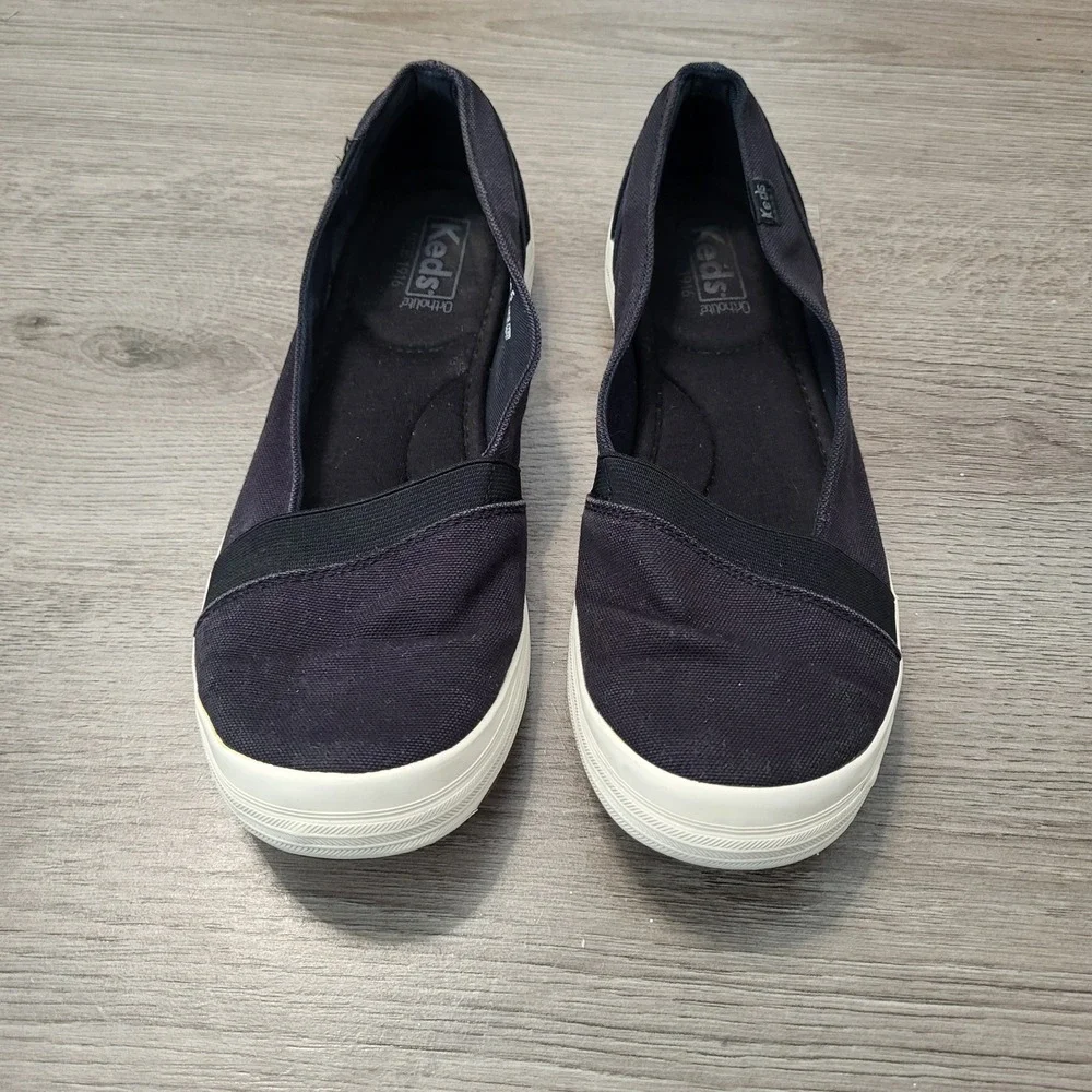 Keds Womens Black Canvas Slip On Ortholite Sneakers Flats Casual Comfort 8.5